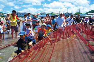 活きた魚に挑め！房総伝統「地引網体験」