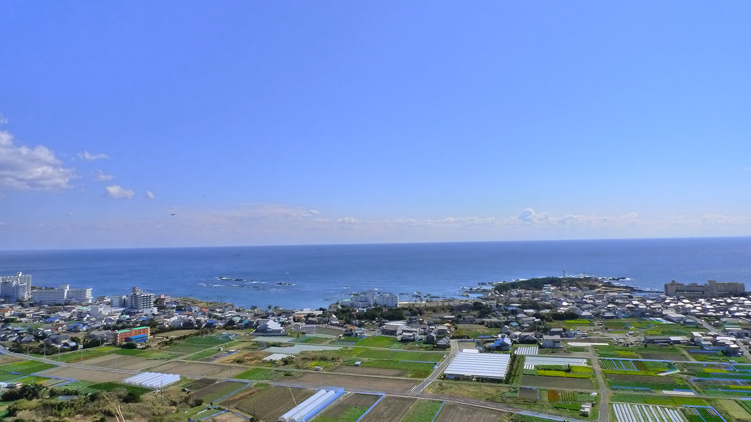 南房総の市街地と海を見渡す風景